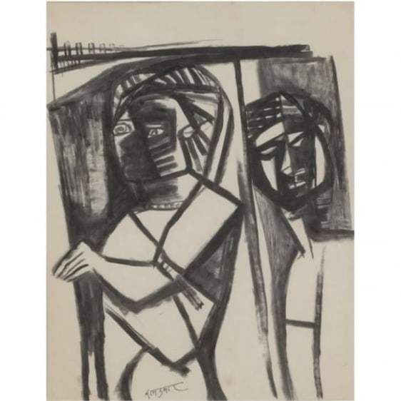 Ram Kumar UNTITLED (TWO FIGURES) 1960s Ink on paper 11.5 x 9 in.