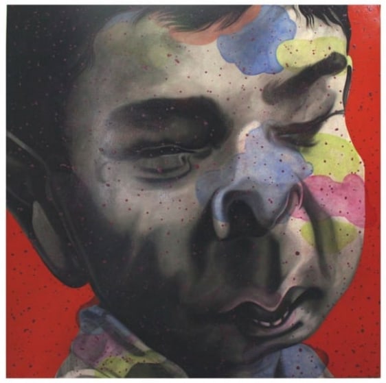 Chintan Upadhyay LOST CHILDHOOD 2008 Oil, acrylic and gold leaf on the canvas 72 x 72 in.
