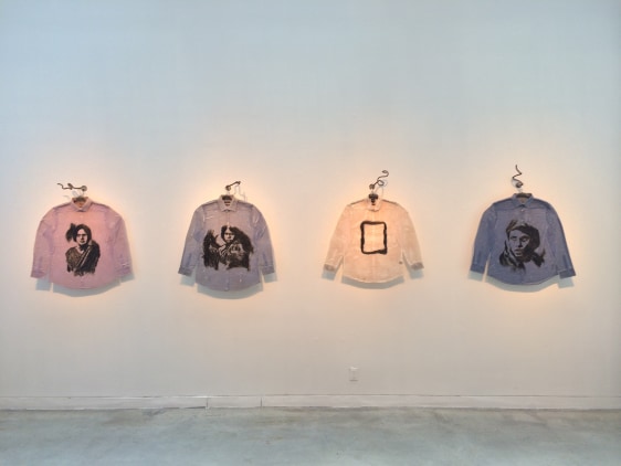 Mohammad Wahiduzzaman READYMADE I 2014 Resin castings with artificial hair, iron and shirts Dimensions variable.