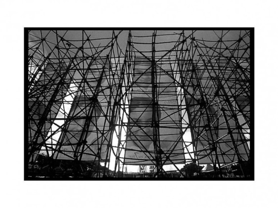 Sanjeet Chowdhury BAMBOO STRUCTURES BEING USED TO HOLD UP 40 FEET HOARDINGS 2009 C-print on photographic paper 24 x 30 in.