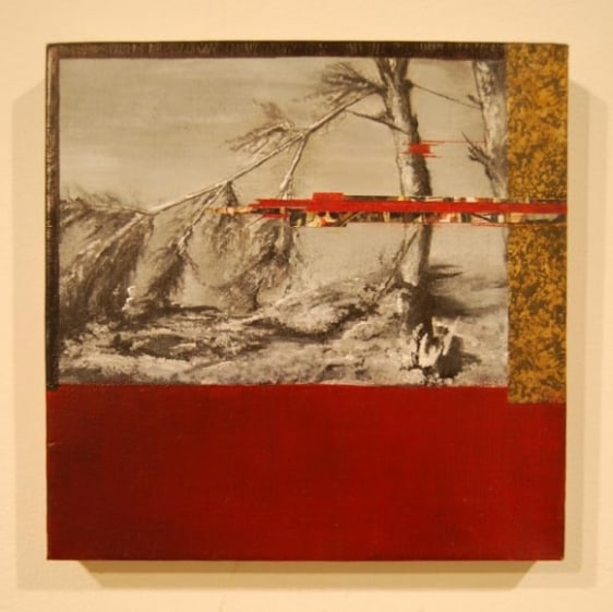 Saad Qureshi WE ARRIVED TOO LATE 2010 Oil and photographs on canvas 8 x 8 in.