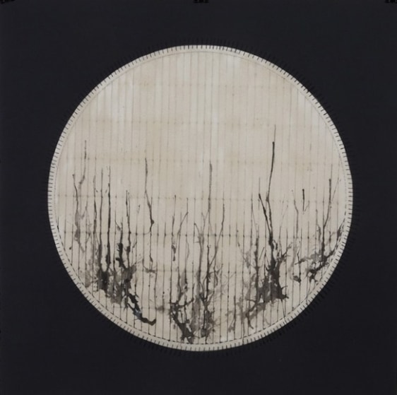 Anila Quayyum Agha Regeneration IV 2012 Mixed media on paper (Encaustic, ink, graphite, charcoal, and embroidery on paper) 22 x 22 in.