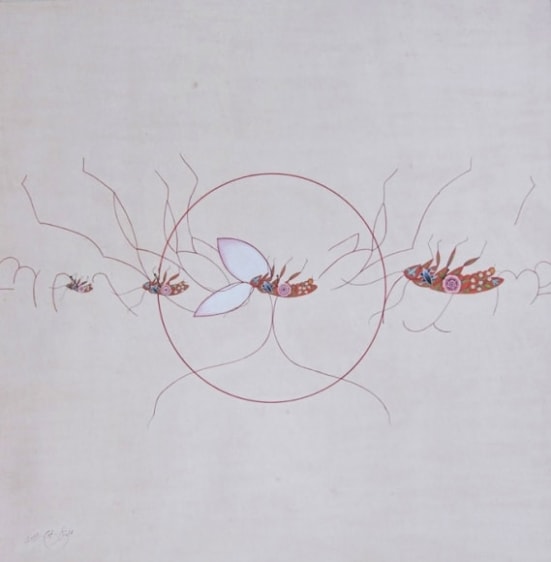 Tazeen Qayyum FATAL IF ABSORBED 2009 Gouache and entomology pin labels on wasli 11 x 11 in. NFS