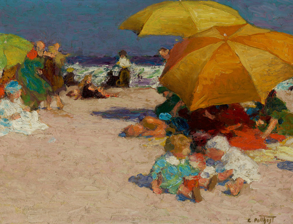 beach scene with umbrellas