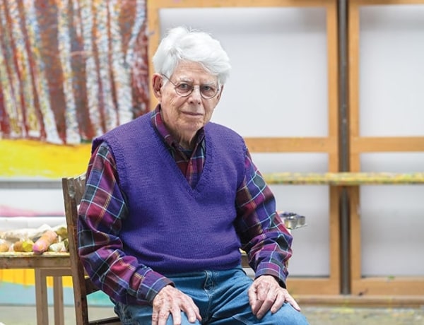 Wolf Kahn in his New York studio, 2019, Photo by Christopher Burke.