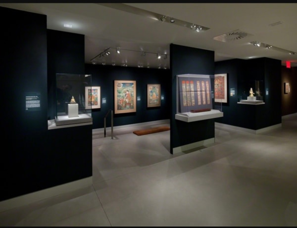 Rubin Museum gallery installation with paintings and sculpture