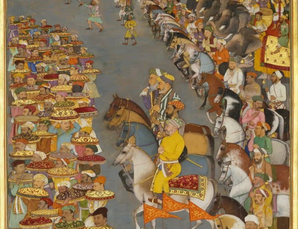 An Indian Painting with numerous figures standing and on horseback