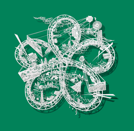 Cut Rice Paper Sculptures of Twisting Rollercoasters by Bovey Lee