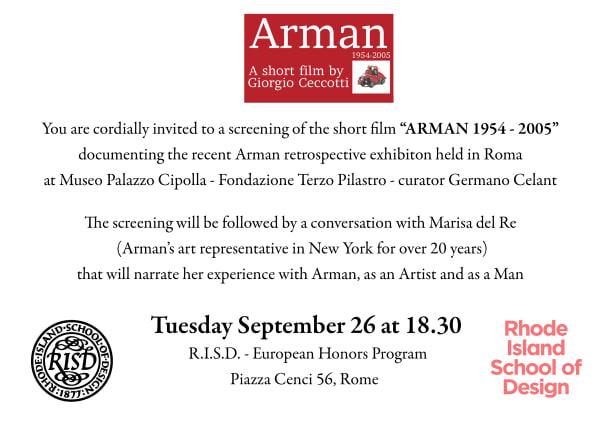 Arman 1954 - 2005: Film screening and discussion