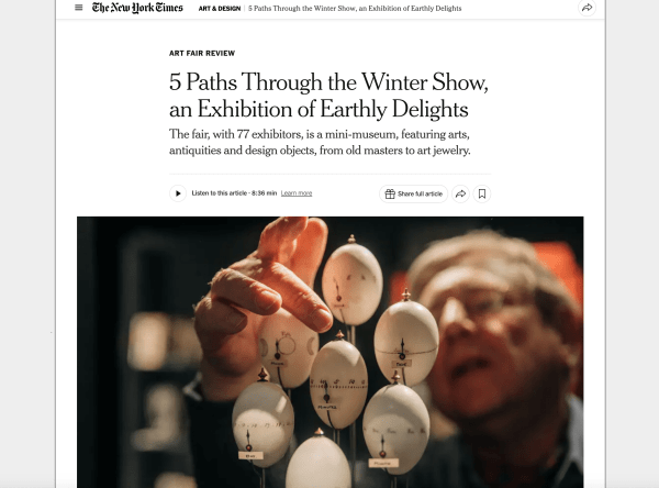 Joan B. Mirviss Ltd.'s The Winter Show 2025 Display Recognized by the New York Times