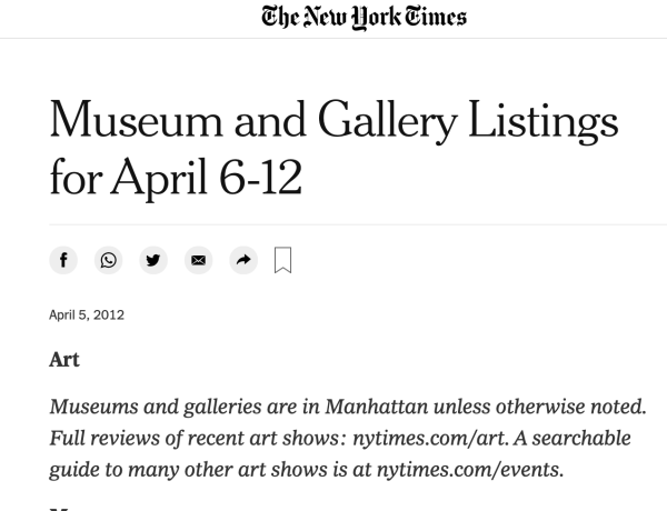 Museum and Gallery Listing: New York Times