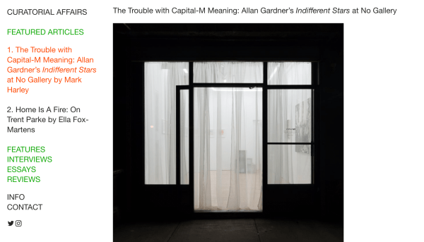 The Trouble with Capital-M Meaning: Allan Gardner’s Indifferent Stars at No Gallery
