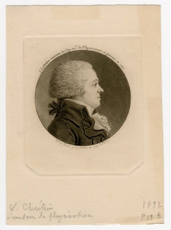 Gilles-Louis CHRÉTIEN (French, 1754-1811) Self portrait, 1792 Physiognotrace, after a drawing by Jean Fouguet 5.3 cm tondo on 7.7 x 6.7 cm plate on 12.1 x 8.7 cm paper, after 1811