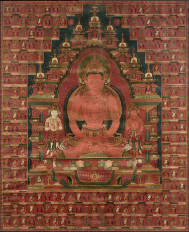 An Impressive and Fine Tibetan Thangka of Buddha Amitabha, 16th century or earlier
