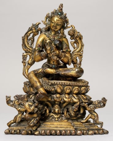 An Important Gilt-copper Gem-inset Figure of Mahasri Tara, Eastern India, Bihar, circa 12th century