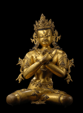 A GILT COPPER ALLOY FIGURE OF VAJRADHARA, NEPAL, EARLY MALLA PERIOD, 14TH CENTURY