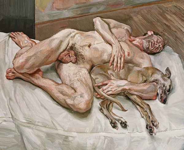 Lucian Freud, Sunny Morning—Eight Legs, 1997. Oil on canvas, 92 1/8 x 52 inches (234 x 132.1 cm). The Art Institute of Chicago; Joseph Winterbotham Collection (1997.561) © The Lucian Freud Archive / Bridgeman Images