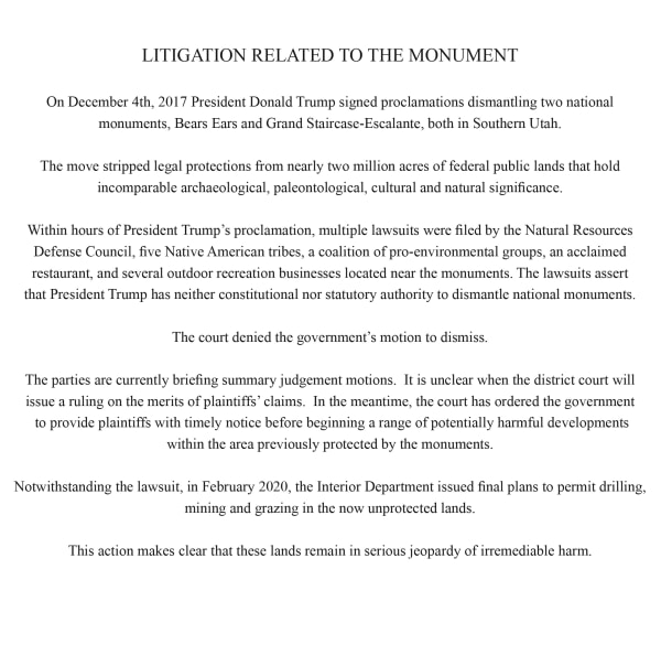 &nbsp;, Litigation Related to the Monument