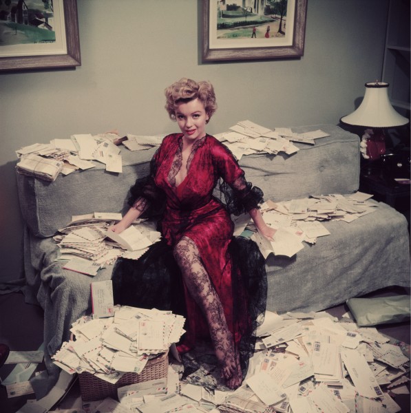 Slim Aarons, Fan Mail, 1952: Marilyn Monroe sorts out her fan mail shortly after her film &ldquo;The Asphalt Jungle&rdquo; had been released, Beverly Hills