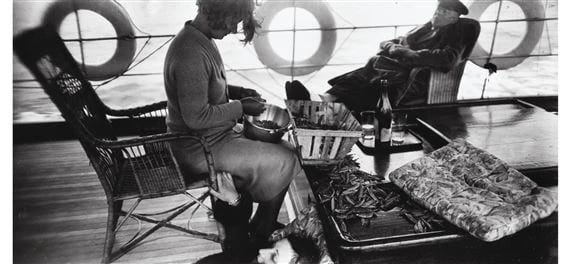 Jacques Henri Lartigue, Rene Bollore, Denise Grey, and Bibi at Sea on the Atlantic Ocean, 1926