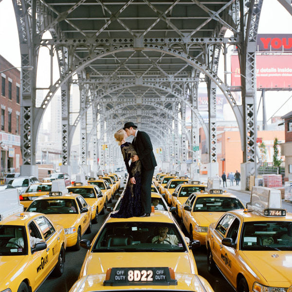 Rodney Smith, Edythe and Andrew Kissing on Top of Taxis, New York, 2008