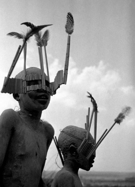 George Rodger, Children from the Wagogo Tribe, Special Headgear for the Circumcision Ceremony, Tanzania 1947