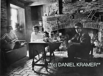 Bob Dylan, Sara Dylan, and Victor Maymudes Watching Films, Woodstock, NY 1964