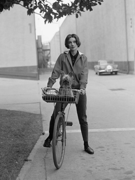 Sid Avery, Audrey Hepburn On Her Bike At Paramount Studios, 1957