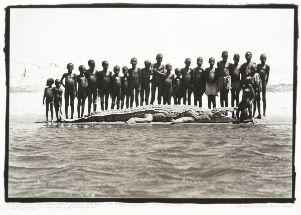 Peter Beard Studio,15' 9&quot; Pebbleworm + 23 Turkana totos at Ferguson's Gulf Spit, Lake Rudolf, Kenya N.F.D, E.A., March, 1968