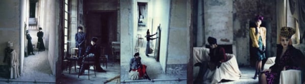 Deborah Turbeville, Anh Duong and Marie-Sophie in Emanuel Ungaro, VOGUE, Chateau Raray, France, 1984