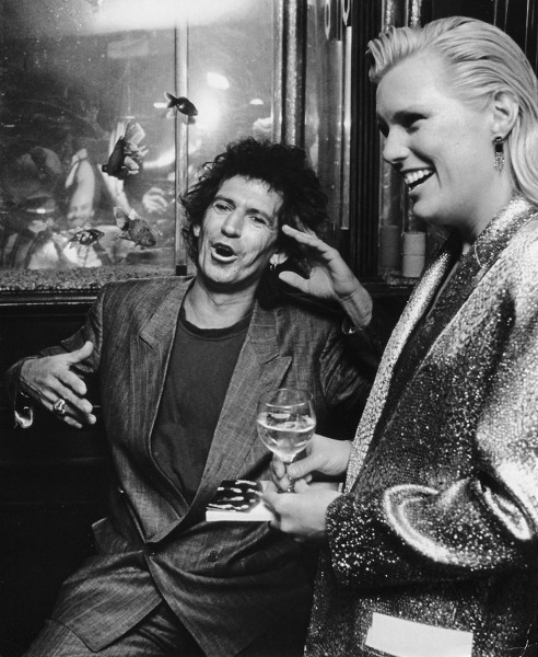 Ron Galella, Keith Richards and Patti Hansen, Club MK, New York, 1988