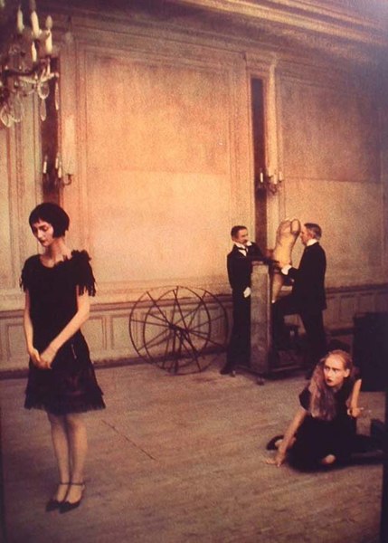 Deborah Turbeville, Krakow: Twin Brothers and Two Girls in theater costumes, W Magazine, Cantor Theater, Poland, 1997