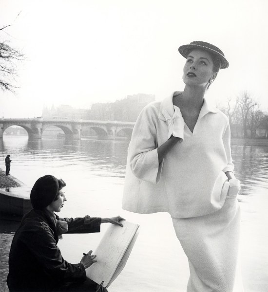 Louise Dahl-Wolfe Suzy Parker in Balenciaga along the Seine, Paris, 1953