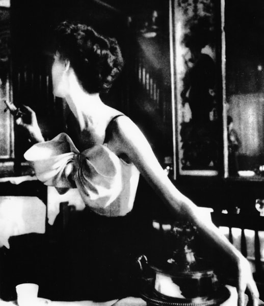 Lillian Bassman, Across the Restaurant: Barbara Mullen in a dress by Jacques Fath. Le Grand Vefour, Paris. Harper&rsquo;s Bazaar, 1949