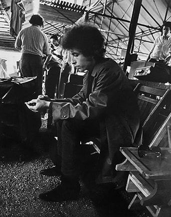 Bob Dylan Sitting Backstage, Forest Hills Stadium, New York 1965