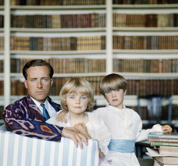 Slim Aarons, The Honorable Desmond Guinness with his children Marina and Patrick, Leixlip Castle, Ireland, 1963