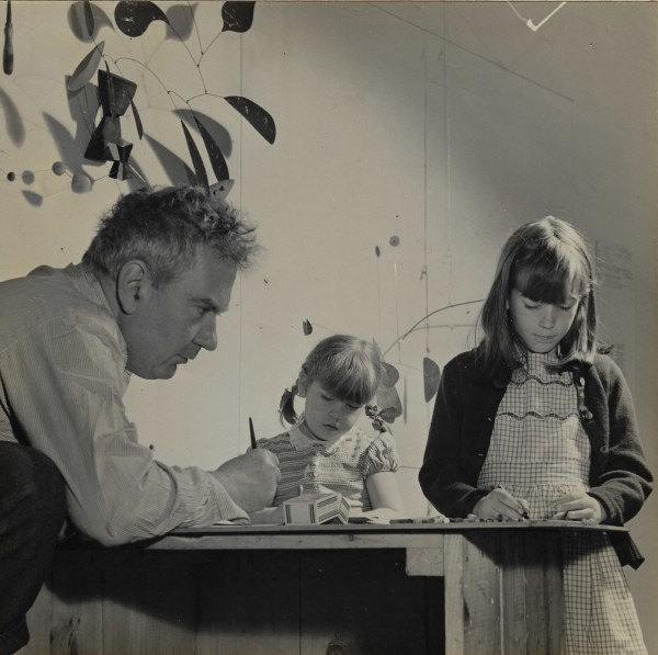Alexander Calder and daughters, Harper's Bazaar, 1945