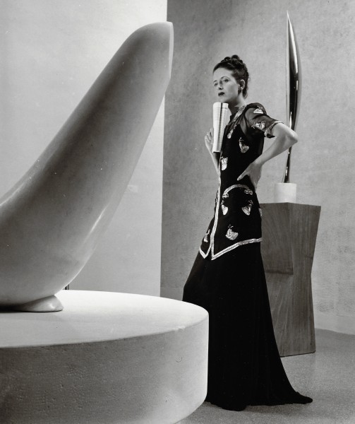 Louise Dahl-Wolfe&nbsp;, Brancusi Sculpture, Museum of Modern Art, Schiaparelli Dress, 1938