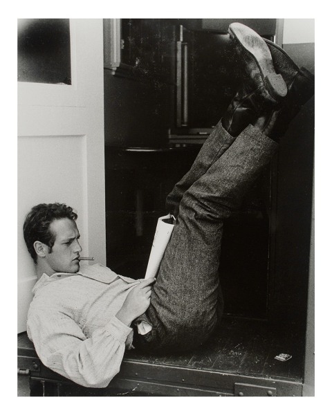 John Hamilton, Paul Newman  outside of his dressing room on the set of  &ldquo;The Left-Handed Gun&rdquo;, 1958
