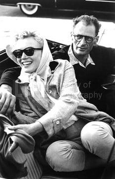 Paul Schutzer , Marilyn Monroe and Arthur Miller in the Backseat of a Convertible, 1956