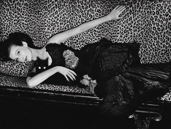 Louise Dahl-Wolfe, Mary Jane Russell on Leopard Sofa, Paris 1951