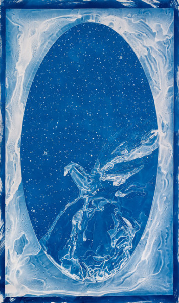 Lia Halloran Horsehead Nebula, after Williamina Fleming, 2016  Cyanotype print, painted negative on paper  40 x 25 in.