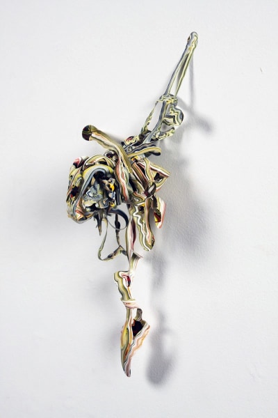 Margie Livingston Knotted Painting on Metal Rod with Two Points Attached, 2010  Acrylic, metal, and adhesive,  21 x 9 x 6 in.