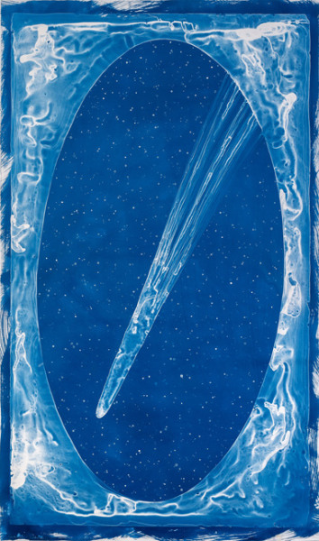 Lia Halloran Comet, after Annie Jump Cannon, 2016 Cyanotype print, painted negative on paper  76 x 42 in.