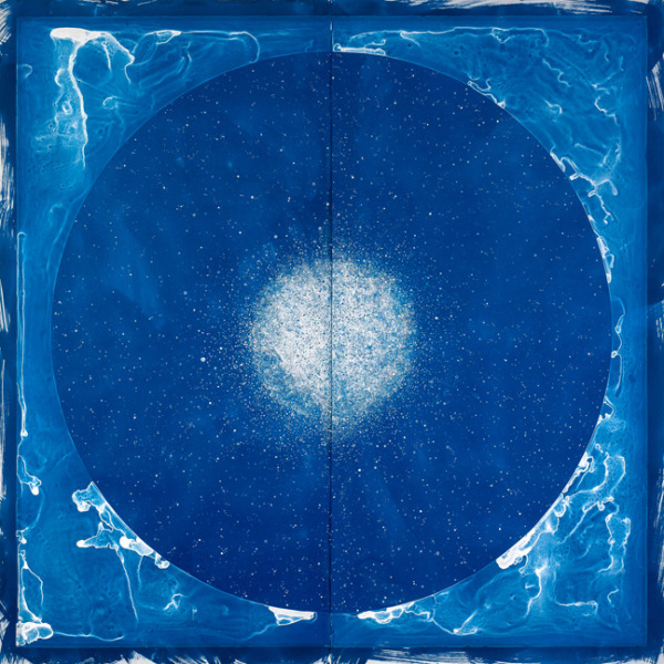Lia Halloran The Globular Cluster, after Ceclia Payne, 2017  Cyanotype on paper, painted negative on paper 76 x 76 in.