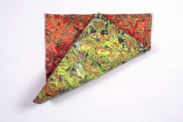 Margie Livingston Paint Collage with Grommets, 2010 Acrylic and grommets Approximately 18 x 18 in. (reversible, variously configurable; as shown, folded up to one of five nails)