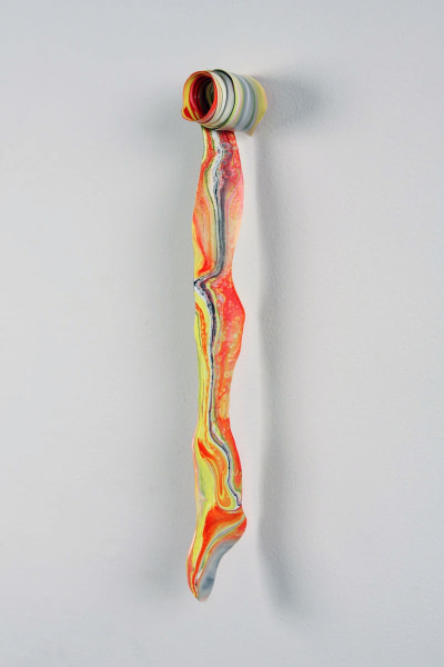 Margie Livingston Coiled Painting with Yellow and Orange Foot, 2010  Acrylic 16.5 x 1.75 x 2 in.
