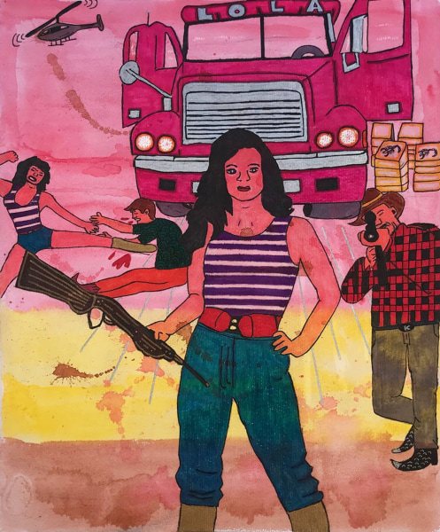 Lola La Trailera (Lola the Truck Driver), 2021, Watercolor and ink on paper