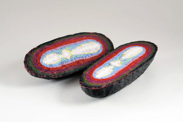 Margie Livingston Large Wrap over Organic Shape, White to Black, 2010  Acrylic 7.25 x 6.5 x 16 (cut in half) in.