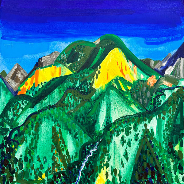 Oil painting of mountain scape